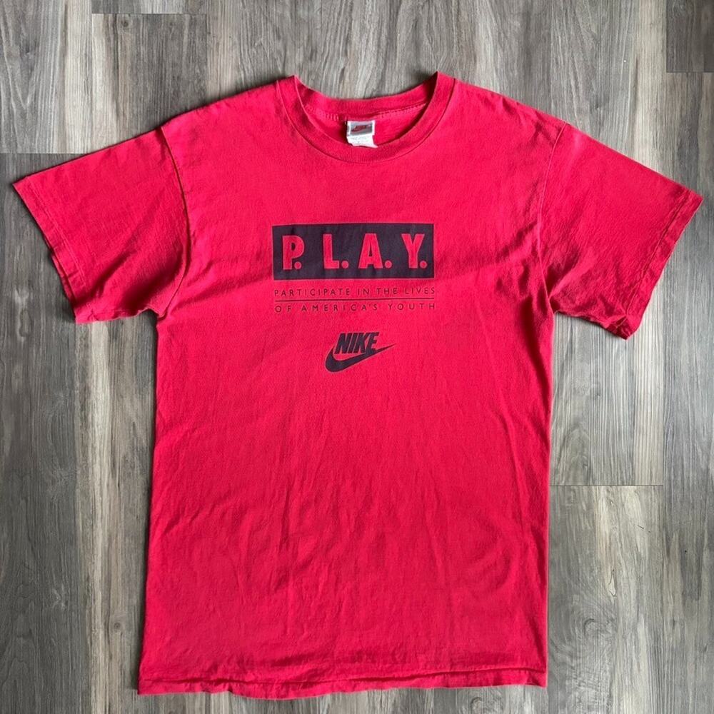 Vintage Nike Play T-Shirt Mens Size XL Red Big Doggie Records 1990s